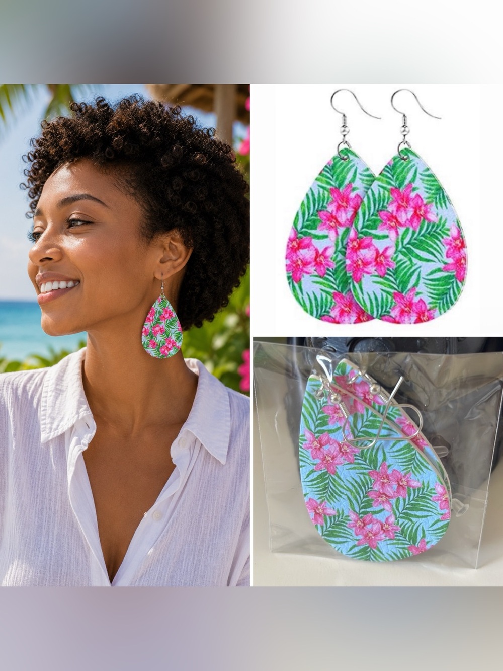 3/$15 Floral Tropical Faux Leather Vegan Leather Earrings Spring Summer Earrings
